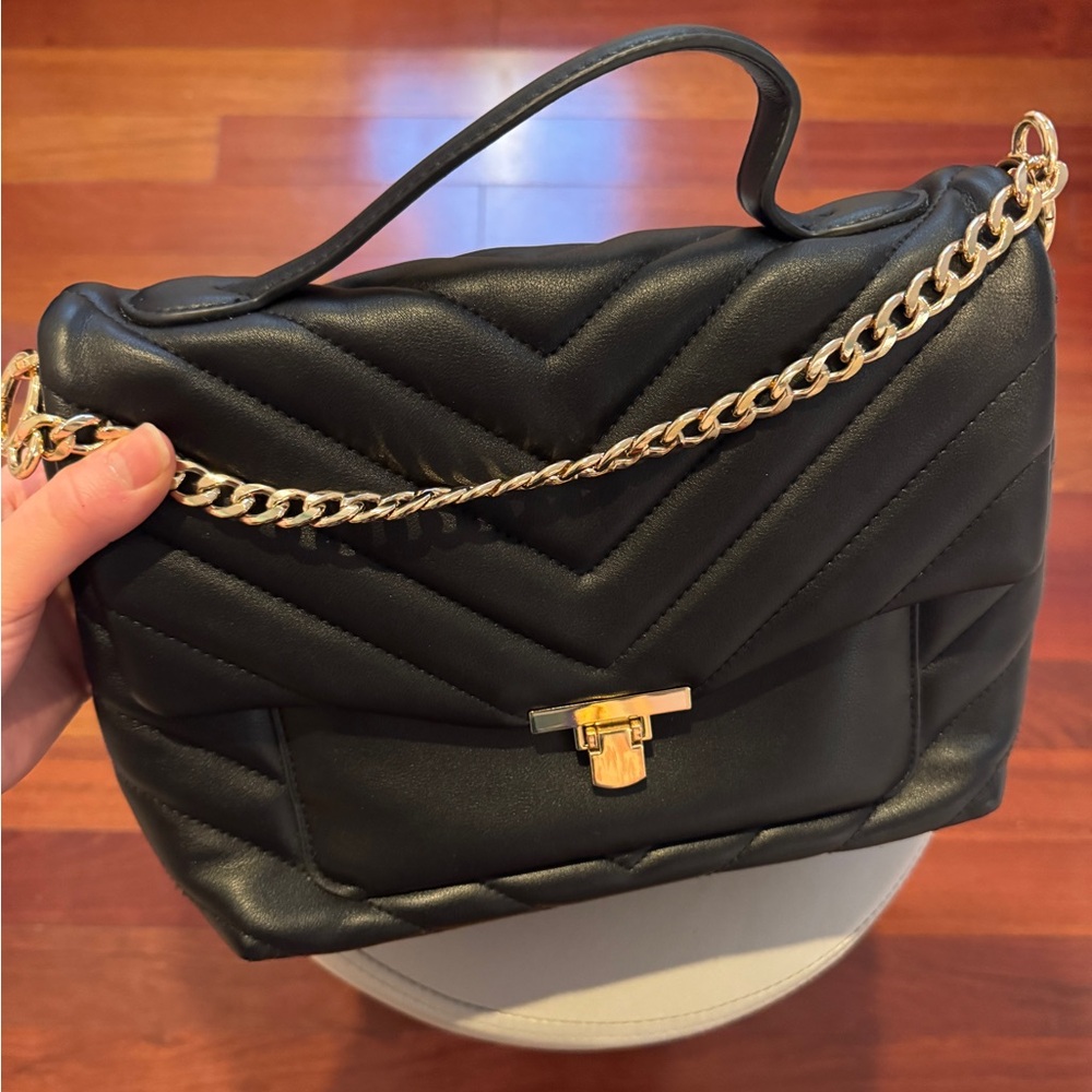 Black Quilted Chain Shoulder Bag by A New Day